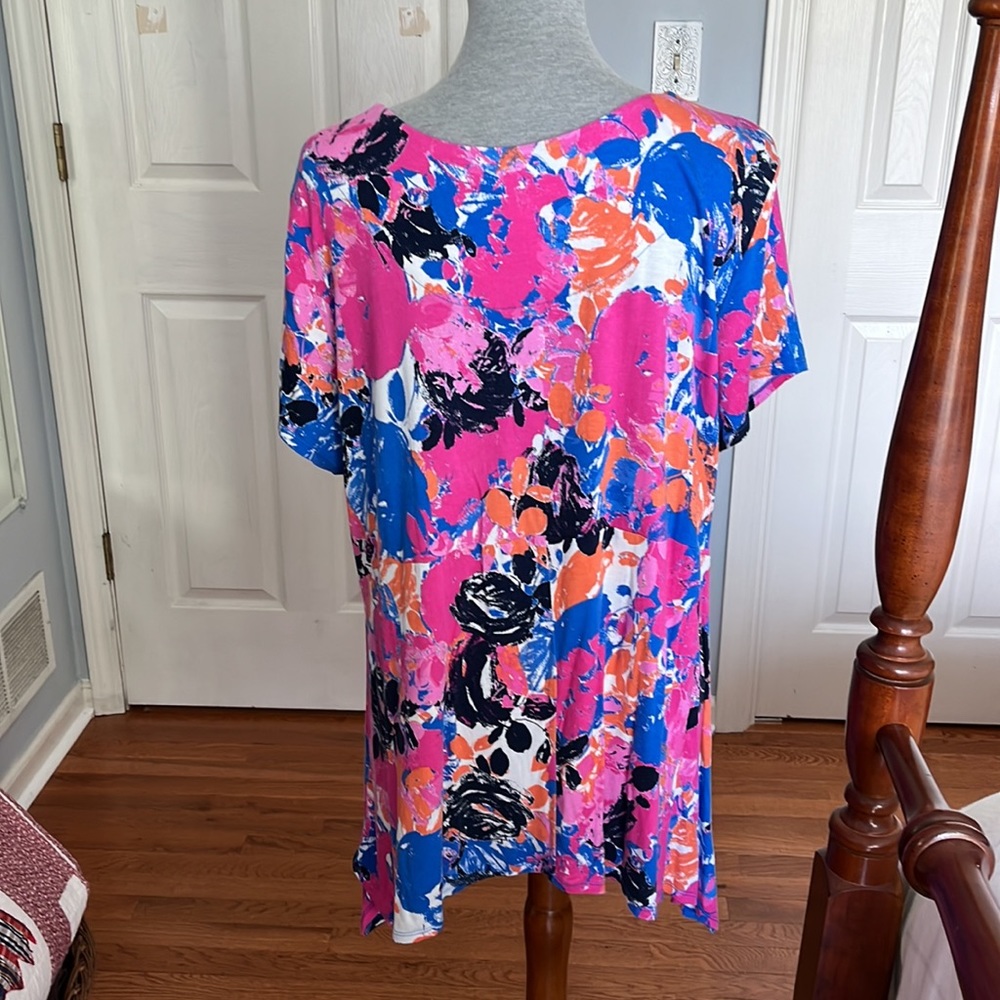 Ruby Rd. Multi color short sleeve blouse beaded embellished neckline - Picture 4 of 6